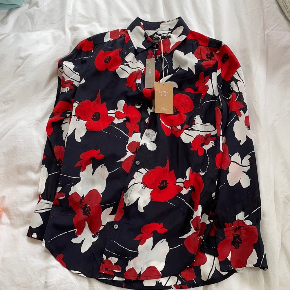 J Crew Classic Fit Poppy silk shirt size 0 NWT